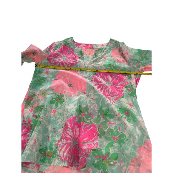 Lilly Pulitzer Amelia Island Tunic Top Pullover Green Pink Floral Size M - Picture 6 of 7